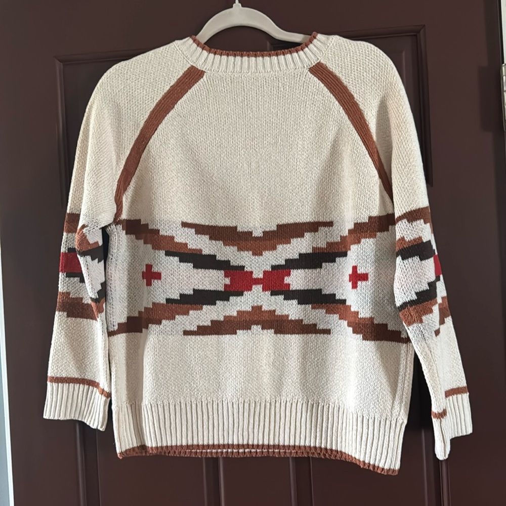 Crewneck Patterned Pullover Sweater - Cream and Brown
